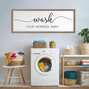 Wash Your Worries Away Wall Art Sign 32"×12" Laundry Room Large Wood Framed Restroom Toilet Wall Decor Hanging (Wood) by CozyNest Decor