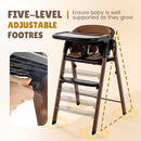 Adjustable High Chair with Removable Tray, Easy to Clean, Portable. 6 Months up to 240 Lb (Black Brown) by TinyTreasures Baby Boutique