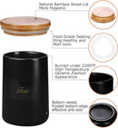 Yangbaga Black Canisters Sets for Kitchen-Set of 3 Coffee Canisters for Countertop with Airtight Wood Lids/Spoons/Stickers, Ceramic Food Storage Containers for Large Suger,Coffee,Tea (42/30/9OZ) by CozyNest Decor