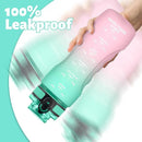 OLDLEY 25 oz Motivational Water Bottle, Sports Water Bottle with Strap, Leakproof BPA Free Large Water Bottles for School, Gym, Travel, Outdoor, Tritan, Green&Pink by CozyNest Decor