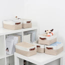DULLEMELO Small Storage Bins, Storage Baskets for Organizing, Collapsible Rectangular Fabric Baskets for Shelves, Closets, Nursery, Home, Office, Empty Gift Baskets (6-Pack, White&Khaki) by TinyTreasures Baby Boutique