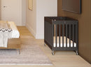 Foundations Boutique Folding Mini Baby Crib - Compact, Portable, Wooden Hotel Crib, Foldable Compact Cribs for Baby & Toddlers - Includes 3" Foam Mattress - Ebony by TinyTreasures Baby Boutique