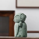 OwMell Japanese Jizo Monk Statue Praying, Buddha Jizo Statue Figurine Memorial Statue Aquarium Decoration for Garden Outdoor Ornament 2.6" - Tilting Head by GreenHaven Gardens
