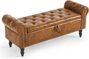 Furniliving Storage Ottoman Bench, Leather Benches End of Bed Bench with Solid Wood Legs Upholstered Ottoman Bench with Storage Indoor Bench for Living Room with Rolled Arm, Entryway, YellowBrown by CozyNest Decor