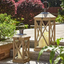 Glitzhome Mondern Farmhouse Wood Metal Lanterns Decorative Hanging Candle Lanterns Set of 2, Natural (No Glass) by CozyNest Decor