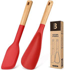 Cooking Spoon and Scraper for Nonstick Cookwares, Great for Cooking and Serving Durable BPA-Free Matte Silicone, Wood Handle Multifunction Spoon for Mixing, Scoop, and Scrape (RED) by CozyNest Decor