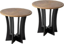 Farmhouse Round End Table X 2P with Criss-Cross Wood Legs, Rustic French Country Side Table for Dinning or Living Room, Modern, Black, Natural Wood by CozyNest Decor