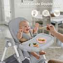 Kinder King Convertible Baby High Chair, Adjustable Feeding Chair for Babies and Toddlers with Removable Double Tray, Simple Compact Fold for Space-Saving, 2 Built-in Wheels, Easy to Clean, Gray by TinyTreasures Baby Boutique