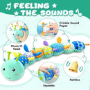 Baby Toys 0 to 12 Months, Musical Stuffed Animal Activity Soft Toy with Multi-Sensory Crinkle, Rattle and Textures, Infant Tummy Time Toys for Newborn Boys Girls, Caterpillar, Blue by TinyTreasures Baby Boutique