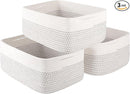 Storage Baskets for Organizing 3 Pack, Woven Baskets for Shelves, Closet Organizer Bins Empty Gift Basket Toy Storage for Toys, Books, Towels, Clothes, 15"x11.42"x6.7", White & Black by TinyTreasures Baby Boutique