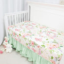 4-Piece Crib Bedding Set, Baby Girl Crib Bedding Set Butterflies Floral Nursery Bedding Set Includes Comforter, Fitted Crib Sheet, Crib Skirt, and Diaper Stacker, Green & Pink by TinyTreasures Baby Boutique