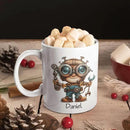 Personalized Tech Enthusiast Coffee Cup 11oz 15oz, Customized Steampunk Character Design Ceramic Mug, Unique Custom Name Mug Gift For Engineer, Kid Cup, Cute Mechanic White Cup by CozyNest Decor