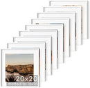 HAUS AND HUES 20x20 White Metal Picture Frames Matted to 16x16 - Features Premium Aluminum & Hanging Hardware, Shatterproof Plexiglass - Ideal for Home, Room, Office (20x20 in, White, Set of 9) by CozyNest Decor