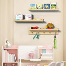 MBYD Natural Wood Floating Shelves, Unfinished Wood Picture Ledge, 24 Inch Picture Ledge for Kids Room, Floating Nursery Book Shelf with Hooks for Living Room, Kitchen, Bathroom by CozyNest Decor