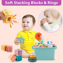 Baby Toys for 6 to 12 Months, Montessori Sensory Bins & Teething Toys, 6 in 1 Stacking Blocks, Rings, Eggs, Spinner, Crab Shape, 27 Pieces, Ages 6-36 Months by TinyTreasures Baby Boutique