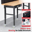 Work Bench with Wheels 60 x 22 Inch Heavy Duty Rubberwood Tabletop Work Table Adjustable Height Garage Workbench with LED, Drawers, Pegboard, Power Outlets for Woodworking Shop, Home, Office by GreenHaven Gardens