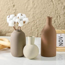 Ceramic Vases Set of 3, Modern Neutral Rustic Farmhouse Home Decor Pottery Pampas Decoration for Living Room, Table, Bathroom, Bedroom, Entryway - Brown by CozyNest Decor