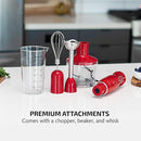 OVENTE Immersion Hand Blender, 300W Electric Handheld Portable Stick Mixer Set with 2 Mixing Speed, Stainless Steel Blades, Egg Whisk Attachment, Mixing Beaker and BPA-Free Food Chopper, Red HS565R by TinyTreasures Baby Boutique