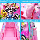 Girls Rolling Backpack, Cute Raccoon Roller Wheels Kids Bookbag - Wheeled Elementary School Bag - 3PCS Raccoon by TinyTreasures Baby Boutique