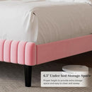 King Size Bed Frame with Headboard, Velvet Upholstered Platform Bed with Vertical Channel Tufted Design, No Box Spring Required, Easy Assembly, Pink by CozyNest Decor
