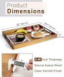22 Inches Acacia Wood Serving Tray with Metal Handles, Large Wooden Rectangle Ottoman Tray, Decorative and Durable Design for Living Room Coffee Table Couch Kitchen by CozyNest Decor