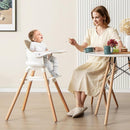 BABY JOY High Chair, 6 in 1 Convertible Wooden Highchair for Babies & Toddlers with Adjustable Legs, Double Removable Tray, Safety Harness & Waterproof PU Cushion (Beige) by TinyTreasures Baby Boutique