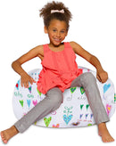 Posh Creations Bean Bag Chair for Kids, Teens, and Adults Includes Removable and Machine Washable Cover, Canvas Multi-Colored Hearts on White, 27in - Medium by TinyTreasures Baby Boutique