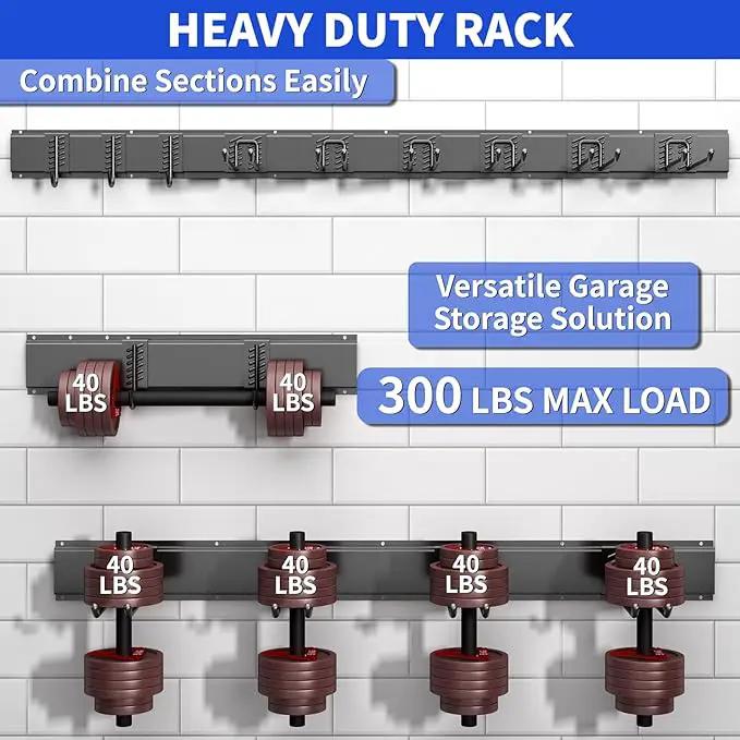 Garage Organization Tool Organizer Wall Mount, 48inch Heavy Duty Garden Tool organizer Storage System, Easy Install With 9 Adjustable Hooks, For Garage, Basement, Shed, Workshop(Black), photo 3 of 7