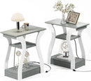 End Tables Living Room Set of 2,Grey End Table with Charging Station,Grey Side Table, Nightstand for Bedroom, 3 Tier End Table with Storage Shelf for Living Room by CozyNest Decor