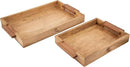 Mango Acacia Wood Serving Trays with Handles – Set of 2 Large Decorative Wooden Trays for Breakfast in Bed, Dinner, Snacks, Coffee Table, Ottoman, Couch & Patio Party – (16x10x1.75 & 8x12x1.75) Inches by CozyNest Decor