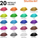 Shuttle Art Metallic Acrylic Paint Set, 20 Colors Metallic Paint in Bottles (60ml, 2oz) with 10 Brushes and 1 Palette, Rich Pigments, Non-Toxic for Artists, Beginners on Rocks Crafts CanvasWood Fabric by TinyTreasures Baby Boutique