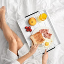 Ottoman Tray | Wooden Serving Tray with Handles & Coasters - 17x13 Inch, Rustic, White, Solid, Rectangular, Vintage, Lightweight by CozyNest Decor
