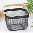 Metal Mesh Steel Basket, Storage Organizer Basket Multi-functional Hanging Kitchen Baskets Fruit Basket Bin with Bamboo Handle for Kitchen Bathroom Picnic Shopping Decor Cabinet Home, Black by GreenHaven Gardens