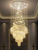 Flashing God D32''X H110'' High Ceiling Chandelier Crystal Raindrop Chandeliers Staircase Large Chandelier Villa Entrance Foyer Ceiling Light High Ceiling Pendant Light Fixture by CozyNest Decor