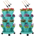 Vertical Planter 4 Tier Stackable Planters Garden Planters Strawberry Herb Flower and Vegetable Planter Indoor Outdoor Gardening Pots with Removable Wheels and Tools by GreenHaven Gardens
