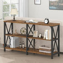 LVB Wood Console Table, Rustic 3 Tier Sofa Table Behind Couch, Industrial Metal Entryway Table with Storage Shelf, Farmhouse Wooden Foyer Hallway Table for Entry Living Room, Rustic Brown, 55 Inch by CozyNest Decor