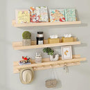 MBYD Wood Wall Shelf With Hooks Floating Shelves for Wall Bathroom Shelves Wall Mounted Nursery Floating Bookshelf for Kids Room Toy Storage Shelf for Bedroom Picture Frames Kitchen (Natural, 36 Inch) by CozyNest Decor