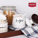 HAOTOP 12oz Sugar Bowl with Lid and Spoon,Ceramic Sugar Jar Sugar Dispenser Sugar Container Coffee Bar Accessories, Kitchen Countertop Canisters, White by CozyNest Decor