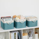 Bidtakay Basket Storage Bins with Handles Fabric Large Storage Baskets for Organizing Set of 3 Collapsible Rectangular Basket for Shelves Closet Organizer 15 X 11 X 9.5 Inches(White&Teal Blue) by TinyTreasures Baby Boutique
