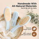 Baby Hair Brush and Comb Set for Newborn - Wooden Baby Hair Brush Set with Soft Goat Bristle, Baby Brush Set for Newborns, Baby Brush and Comb Set Girl, Boy, Toddler Cradle Cap Brush (Oval, Frost) by TinyTreasures Baby Boutique