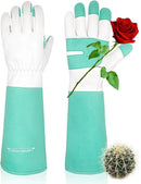 HANDLANDY Long Gardening Gloves for Men & Women, Thorn Proof Rose Pruning Gloves Leather Gauntlets Garden Glove Yard Work Glove (Medium, Green) by GreenHaven Gardens