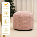 Round Stuffed Pouf Ottoman for Foot Rest, Storage Ottoman Pouf Foot Stool Cushion, Faux Fur Poufs with Foam Chunk Filling, 26 X 18 Inch Floor Chair for Living Room Bedroom Home Decor, Pink by CozyNest Decor