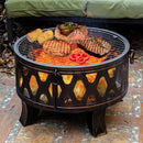 Breezz 26 Inch Wood Burning Fire Pit with Cooking Grill and Spark Screen, Outdoor Metal Round Firepit for Patio, Backyard, Bonfire Party, Camping and Garden by GreenHaven Gardens