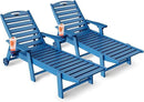 Lounge Chair Outdoor Set of 2, HDPE Chaise Lounge Chair Outdoor with 6-Position & Wheels &Cup Holder, Pool Lounge Chair for Pool Poolside Deck Backyard Patio, Navy Blue by GreenHaven Gardens