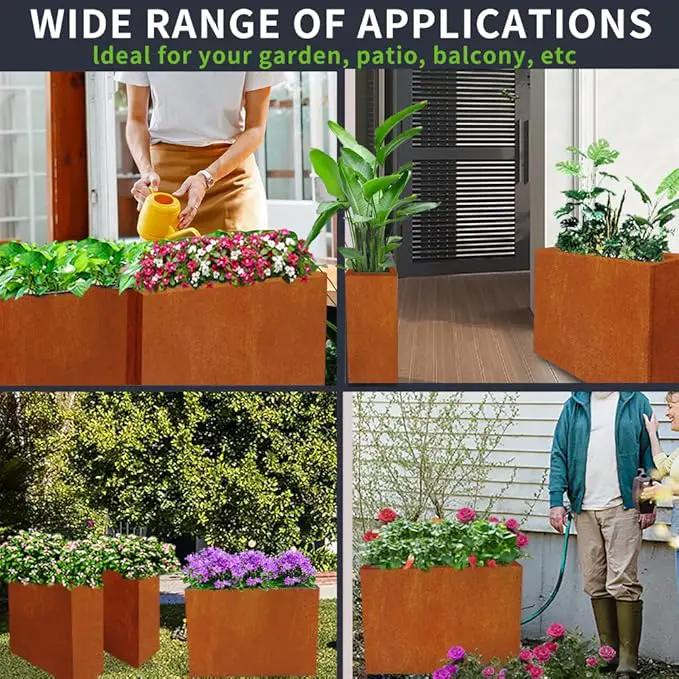 Metal Tall Long Planter Box Large Rectangular Planter Flower Pot with Drainage Holes for Indoor Outdoor Deck Porch Garden Home Patio Front Door (Rusty Orange, M), photo 3 of 6
