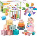 4-in-1 Baby Toys for 6-12 Months, Montessori Soft Stacking Blocks for Babies, Infants Teething Toys, Sensory Balls and Educational Learning Set for Toddlers (Boys & Girls) by TinyTreasures Baby Boutique