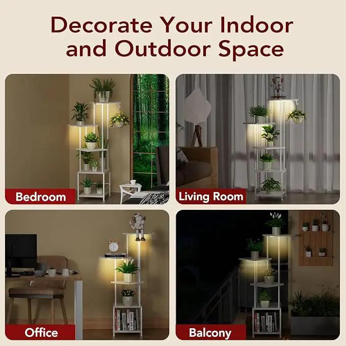 Plant Stand Indoor with Grow Light, 5-Tiered Tall Plant Stand Indoor, Metal Plant Shelf with Hanging Basket Hook and Adjustable Light, Ideal for Living Room, Garden, Patio white, photo 7 of 8