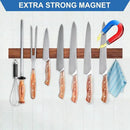 Magnetic Knife Holder for Wall, Magnetic Knife Strip No Drilling 20 Inch, Walnut Wood Magnet knife holder strip with 2 Hooks, Powerful Magnet Knife rack for Kitchen Utensils, Knives and Tools by CozyNest Decor