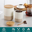 vancasso Sabine Small Ceramic Canister with Airtight Wood Lid - 18 oz Kitchen Storage for Coffee, Sugar, Tea & Spices - Compact Countertop Jar by CozyNest Decor