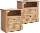 26" Tall Farmhouse Nightstand Set of 2, 2 Drawers End Table w/Charging Station, 23.6" Wide Large Side Tables w/Roman Column, Wood Rustic Sofa Tables w/Open Shelf, Bedside Table for Bedroom, Natrual by CozyNest Decor